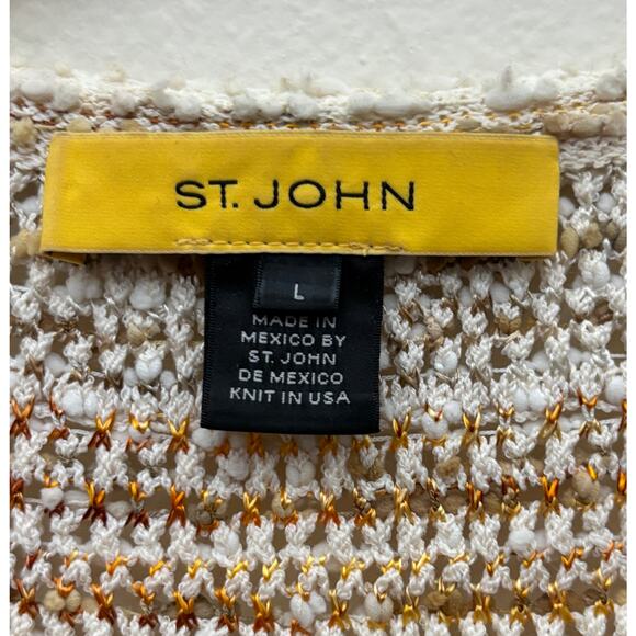 St. John Women’s Wool Blend Beige Cream Tweed 3/4 Sleeves Button Up Cardigan - Picture 3 of 8